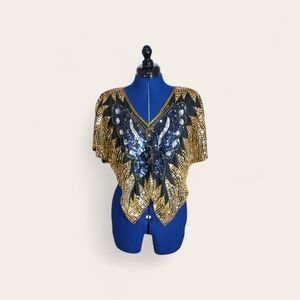 Vintage Sequin Butterfly Silk Top